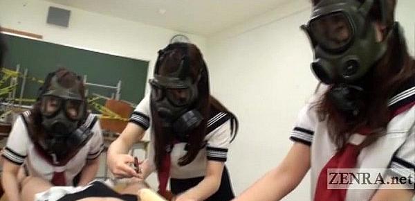  CFNM Gas Mask Japanese schoolgirls inspection Subtitled
